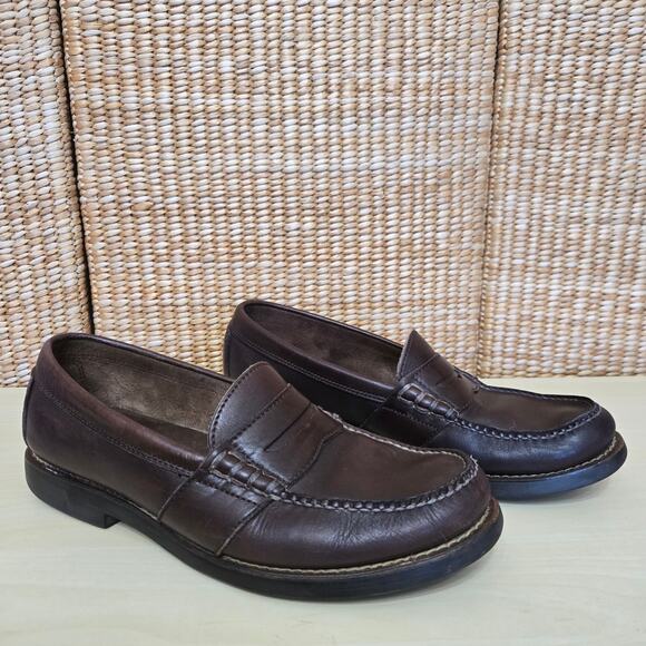 Polo Sport Ralph Lauren Mens Preppy Classic Brown Leather Penny Loafers 10.5D - Picture 1 of 12